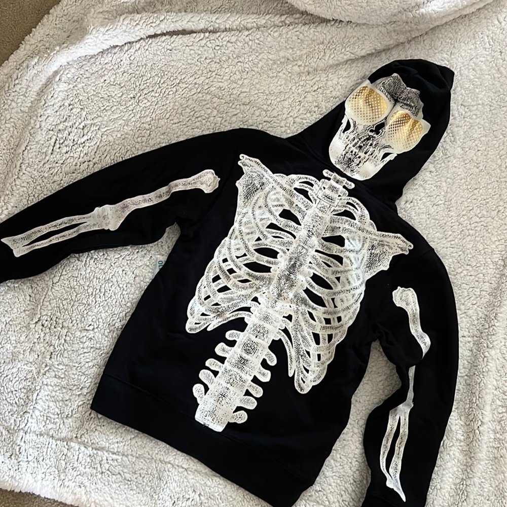 New Old Navy Graphic Halloween Skull Hooded Long Sleeve Sweatshirt